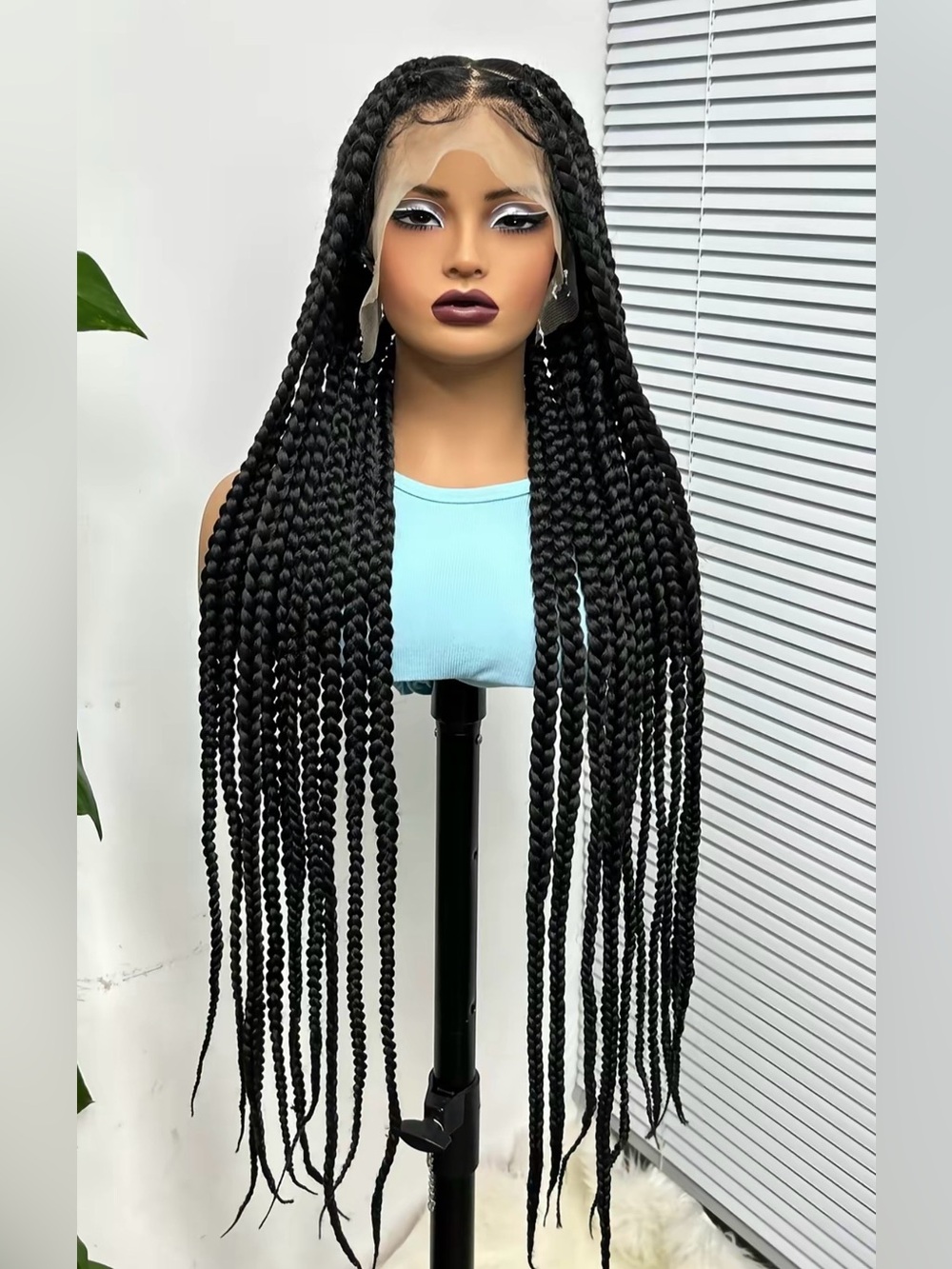 Handmade Braided wig Long Black Braided Lace Front Wig for Women